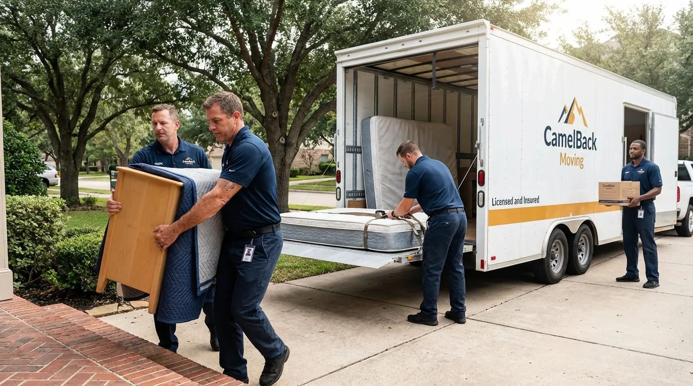 Crew loading residential truck for cross-state move from Woolwich, ME